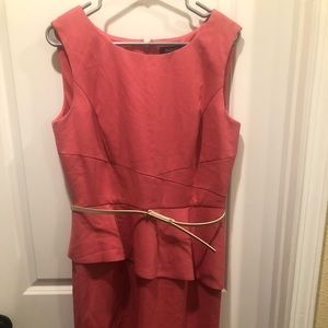 Ellen Tracy Coral Peplum Belted Dress